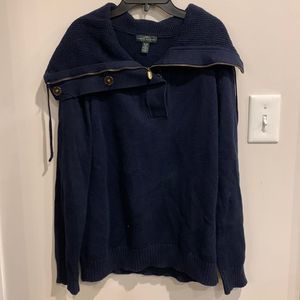 Lauren Ralph Lauren Women’s Navy Cowl Zipper Snap Neck Sweater XL